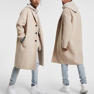 Ksubi Mogul Stone Coat Felted Wool Blend Unlined Collared Tan Long XXL 2XL NEW